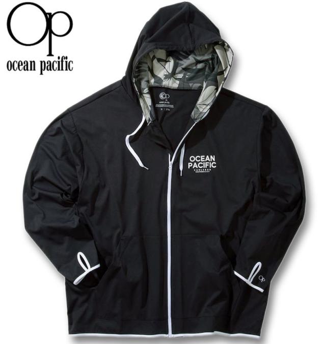 大きいサイズ OCEAN PACIFIC PEARTEX UV 長袖 フルジップパーカー ラッシュガード ブラック 3L 4L 5L 6L 8L/1278-5281-2-95