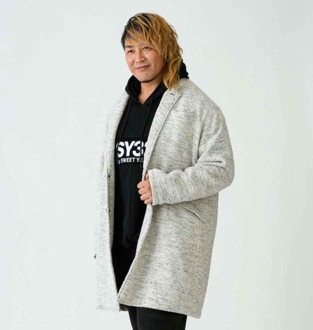 大きいサイズ in the attic ヘリンボーンツイード チェスターコート ホワイトミックス 3L 4L 5L 6L/1253-3313-1-198