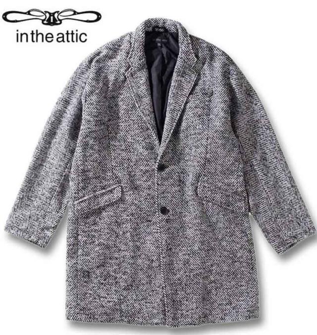 大きいサイズ in the attic ヘリンボーンツイード チェスターコート ブラックミックス 3L 4L 5L 6L/1253-3313-2-198