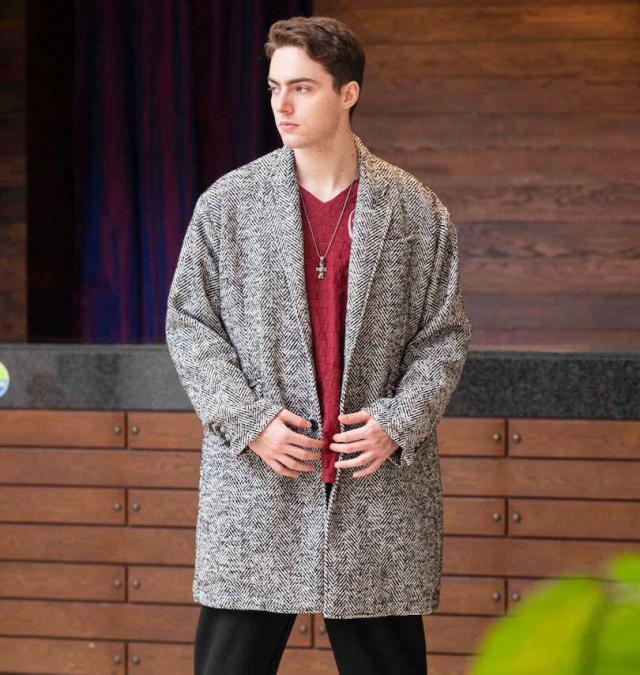 大きいサイズ in the attic ヘリンボーンツイード チェスターコート ブラックミックス 3L 4L 5L 6L/1253-3313-2-198