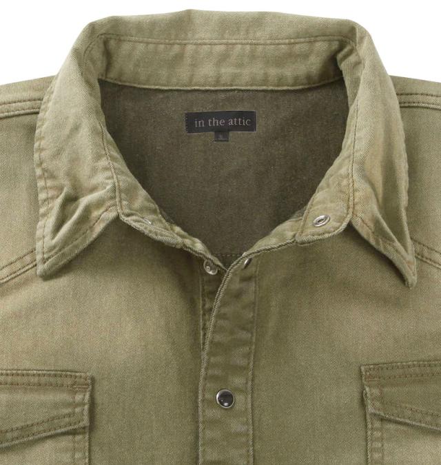 大きいサイズ in the attic ストレッチ カラーデニム 長袖シャツ カーキ 3L 4L 5L 6L/1257-4100-2-98
