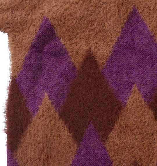 大きいサイズ Timely Warning シャギーアーガイル柄Vカーディガン パープル 3L 4L 5L 6L/1258-2381-2-98