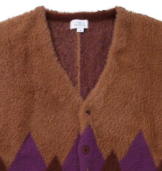 大きいサイズ Timely Warning シャギーアーガイル柄Vカーディガン パープル 3L 4L 5L 6L/1258-2381-2-98
