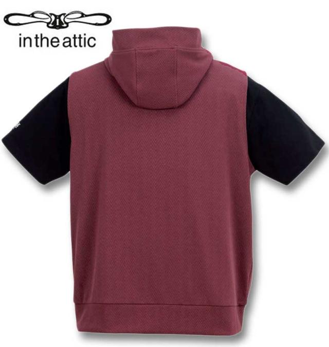 大きいサイズ in the attic ジャガード ノースリーブパーカー+半袖Tシャツ セット ワイン×ブラック 3L 4L 5L 6L/1258-4212-1-98