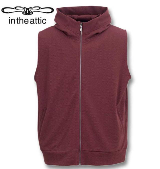 大きいサイズ in the attic ジャガード ノースリーブパーカー+半袖Tシャツ セット ワイン×ブラック 3L 4L 5L 6L/1258-4212-1-98