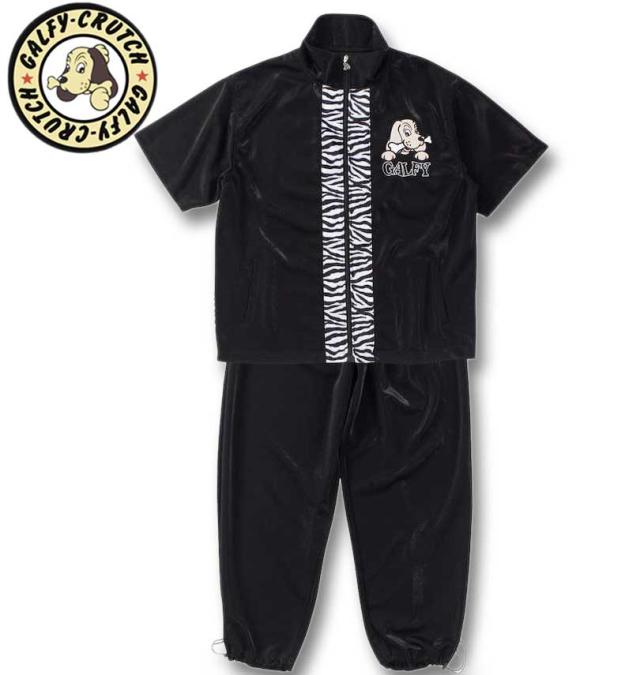 大きいサイズ GALFY 半袖 ジャージ 上下セット ブラック 3L 4L 5L/1258-4261-2-198