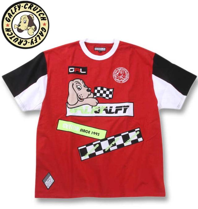 大きいサイズ GALFY モトクロス系わんわん 半袖 Tシャツ レッド 3L 4L 5L 6L/1258-4263-1-98