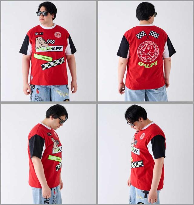 大きいサイズ GALFY モトクロス系わんわん 半袖 Tシャツ レッド 3L 4L 5L 6L/1258-4263-1-98