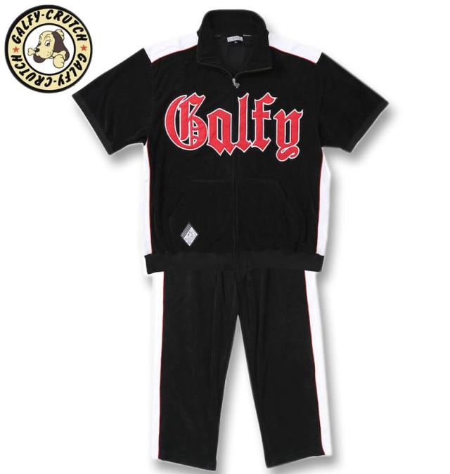 大きいサイズ GALFY ウェッサイ成金 パイル 半袖 スタンドフルジップ 上下セット ブラック 3L 4L 5L 6L/1258-5241-2-198