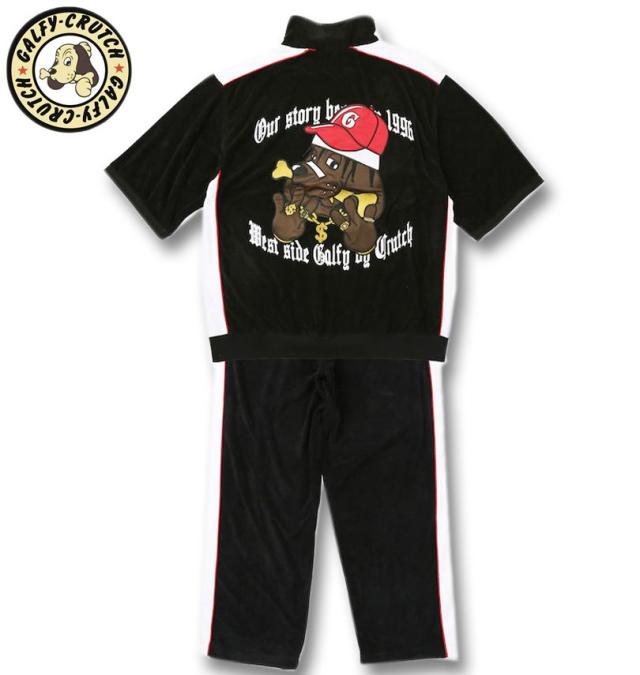 大きいサイズ GALFY ウェッサイ成金 パイル 半袖 スタンドフルジップ 上下セット ブラック 3L 4L 5L 6L/1258-5241-2-198