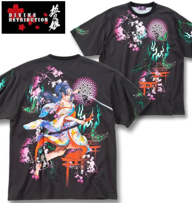 大きいサイズ 絡繰魂抜刀娘 妃那 妖炎 半袖 Tシャツ ブラック 3L 4L 5L 6L 8L/1258-5256-1-98