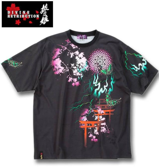 大きいサイズ 絡繰魂抜刀娘 妃那 妖炎 半袖 Tシャツ ブラック 3L 4L 5L 6L 8L/1258-5256-1-98