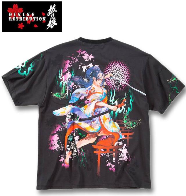 大きいサイズ 絡繰魂抜刀娘 妃那 妖炎 半袖 Tシャツ ブラック 3L 4L 5L 6L 8L/1258-5256-1-98