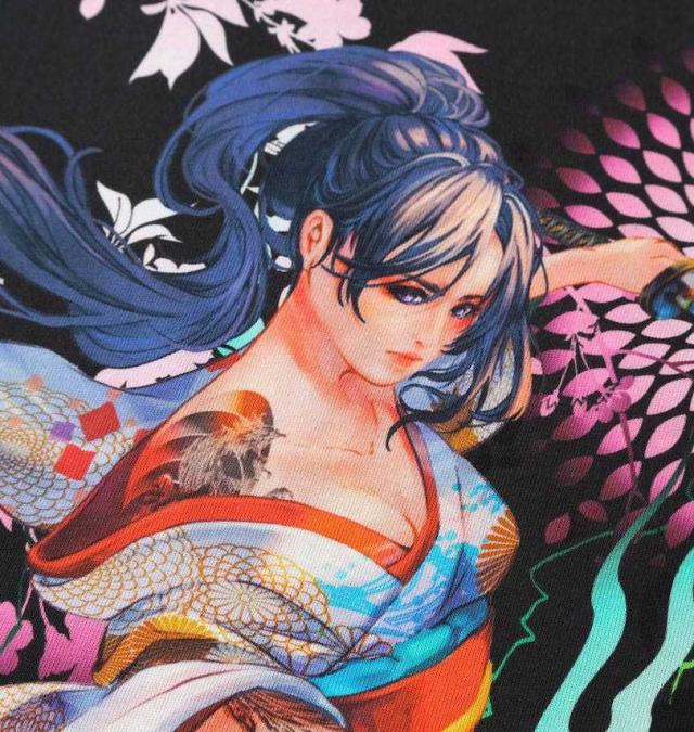 大きいサイズ 絡繰魂抜刀娘 妃那 妖炎 半袖 Tシャツ ブラック 3L 4L 5L 6L 8L/1258-5256-1-98