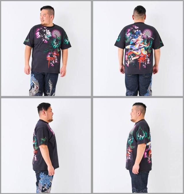 大きいサイズ 絡繰魂抜刀娘 妃那 妖炎 半袖 Tシャツ ブラック 3L 4L 5L 6L 8L/1258-5256-1-98