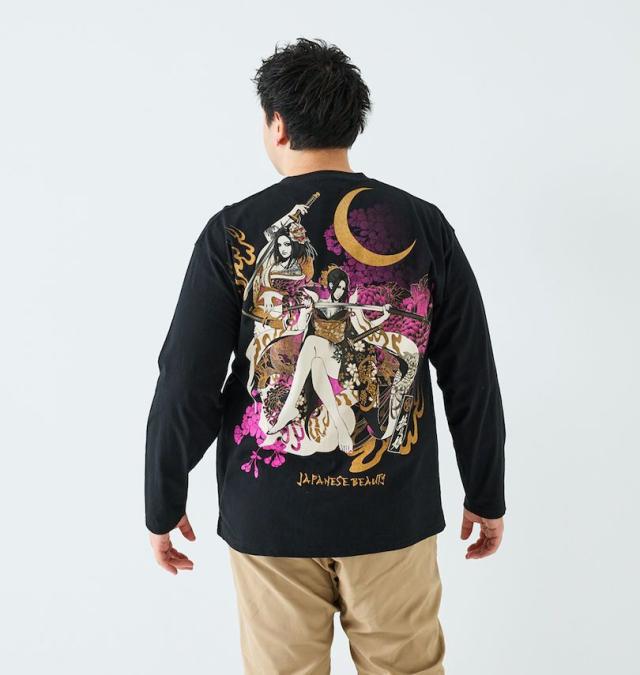 大きいサイズ 絡繰魂抜刀娘 凛&穂乃花 長袖 Tシャツ ブラック 3L 4L 5L 6L 8L/1258-5350-1-98