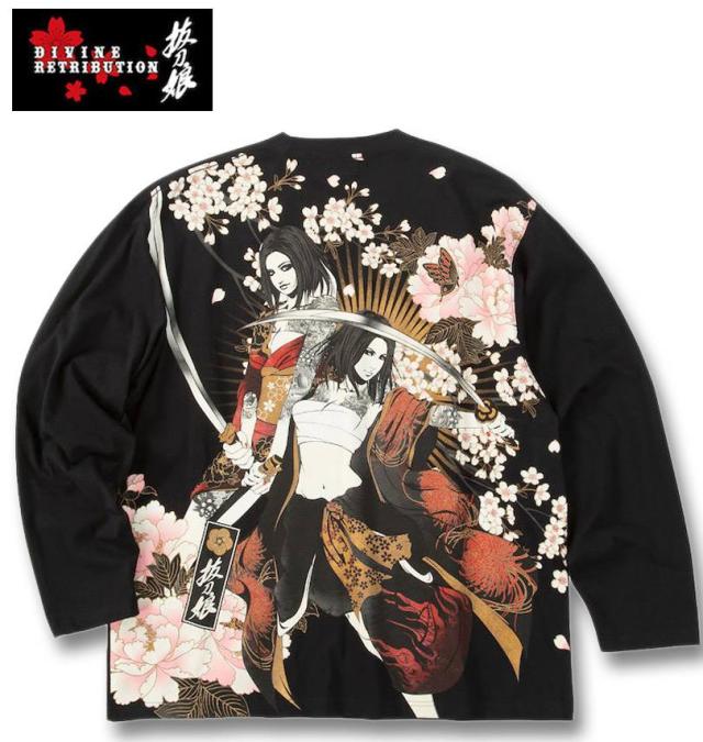 大きいサイズ 絡繰魂抜刀娘 凛&葵 長袖 Tシャツ ブラック 3L 4L 5L 6L/1258-5351-1-98