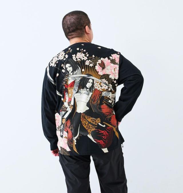 大きいサイズ 絡繰魂抜刀娘 凛&葵 長袖 Tシャツ ブラック 3L 4L 5L 6L/1258-5351-1-98