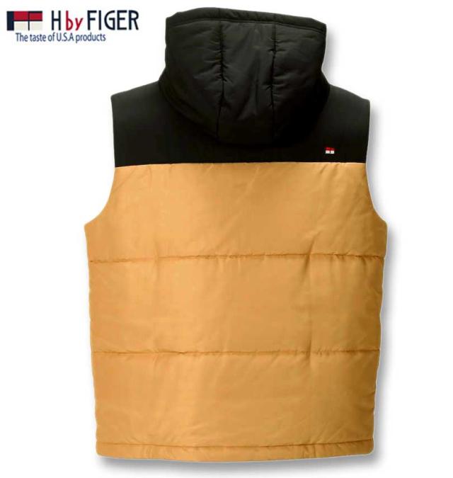 大きいサイズ H by FIGER 切替中綿ベスト キャメル×ブラック 3L 4L 5L 6L 8L/1263-2325-1-98