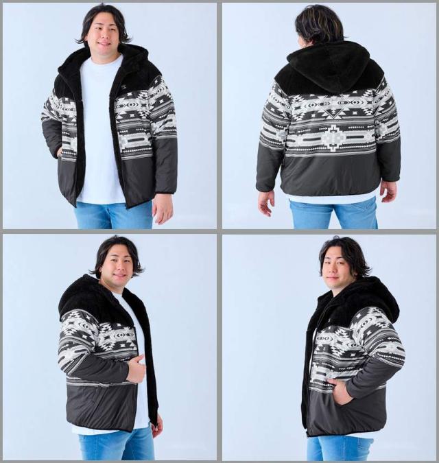 大きいサイズ OCEAN PACIFIC リバーシブル ボア フリース ジャケット ブラック 3L 4L 5L 6L 8L/1273-4340-2-98