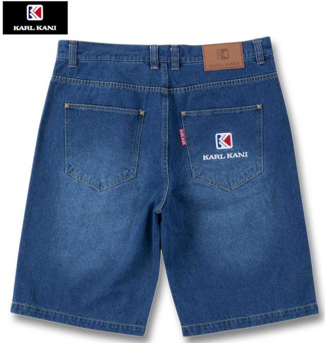大きいサイズ KARL KANI デニム ハーフパンツ ストーンウォッシュブルー 100cm〜160cm/1274-4225-1-98