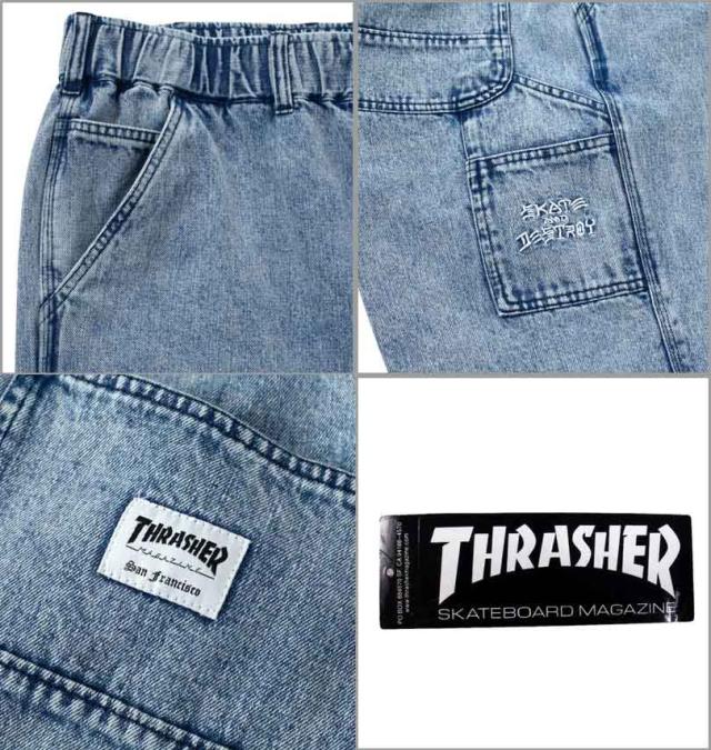 大きいサイズ THRASHER デニム ペインター ハーフパンツ サックス 3L 4L 5L 6L 7L 8L/1274-4540-1-98