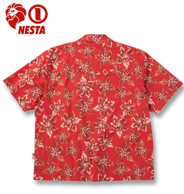 大きいサイズ NESTA BRAND ボタニカル柄 オープンカラー 半袖シャツ レッド 3L 4L 5L 6L 8L/1277-5216-1-98