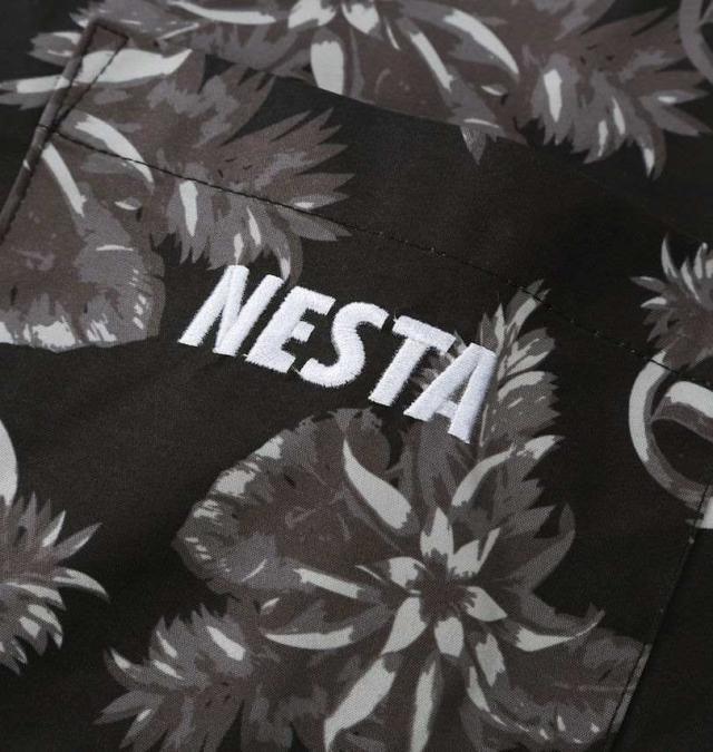 大きいサイズ NESTA BRAND ボタニカル柄 オープンカラー 半袖シャツ ブラック 3L 4L 5L 6L 8L/1277-5216-2-98