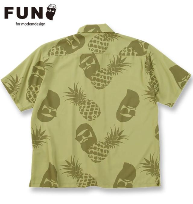 大きいサイズ FUN for modemdesign PINEAPPLE OJI柄 半袖 アロハシャツ ベージュ×オリーブ 3L 4L 5L 6L 8L/1277-5275-1-98