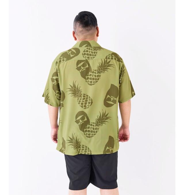 大きいサイズ FUN for modemdesign PINEAPPLE OJI柄 半袖 アロハシャツ ベージュ×オリーブ 3L 4L 5L 6L 8L/1277-5275-1-98