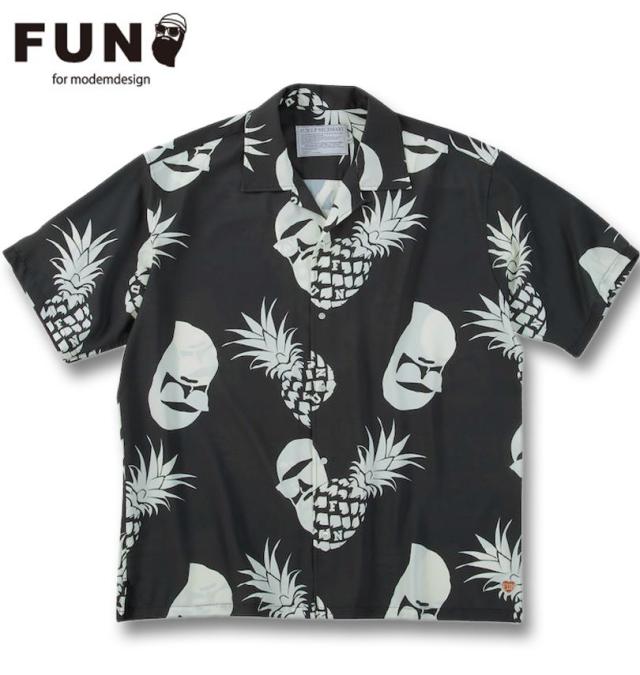 大きいサイズ FUN for modemdesign PINEAPPLE OJI柄 半袖 アロハシャツ ブラック×ホワイト 3L 4L 5L 6L 8L/1277-5275-2-98