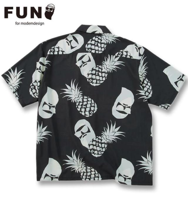大きいサイズ FUN for modemdesign PINEAPPLE OJI柄 半袖 アロハシャツ ブラック×ホワイト 3L 4L 5L 6L 8L/1277-5275-2-98