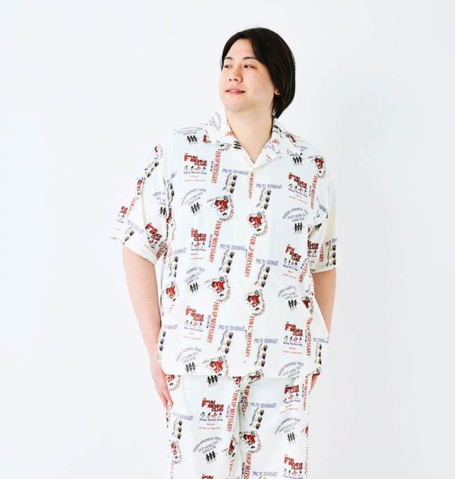 大きいサイズ FUN for modemdesign LIFE OJI柄 半袖 アロハシャツ オフホワイト 3L 4L 5L 6L 8L/1277-5276-1-98