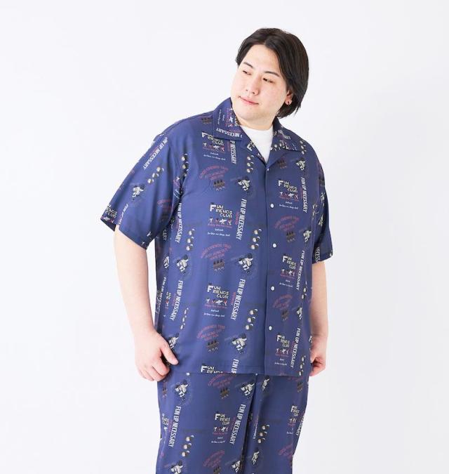 大きいサイズ FUN for modemdesign LIFE OJI柄 半袖 アロハシャツ インクブルー 3L 4L 5L 6L 8L/1277-5276-2-98