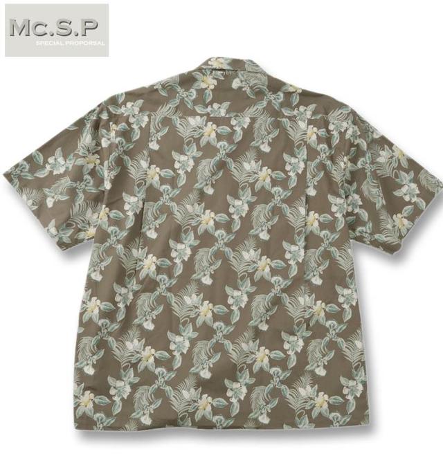 大きいサイズ Mc.S.P アロハ ブロード オープンカラー 半袖シャツ グレー 3L 4L 5L 6L/1277-5281-1-98