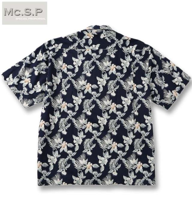 大きいサイズ Mc.S.P アロハ ブロード オープンカラー 半袖シャツ ネイビー 3L 4L 5L 6L/1277-5281-2-98