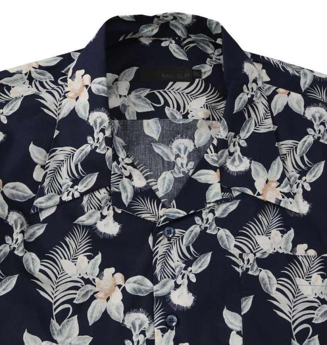 大きいサイズ Mc.S.P アロハ ブロード オープンカラー 半袖シャツ ネイビー 3L 4L 5L 6L/1277-5281-2-98