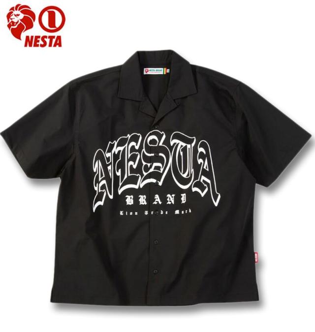 大きいサイズ NESTA BRAND オープンカラー ロゴ プリント 半袖 シャツ ブラック 3L 4L 5L 6L 8L/1277-6230-2-98 8,408円