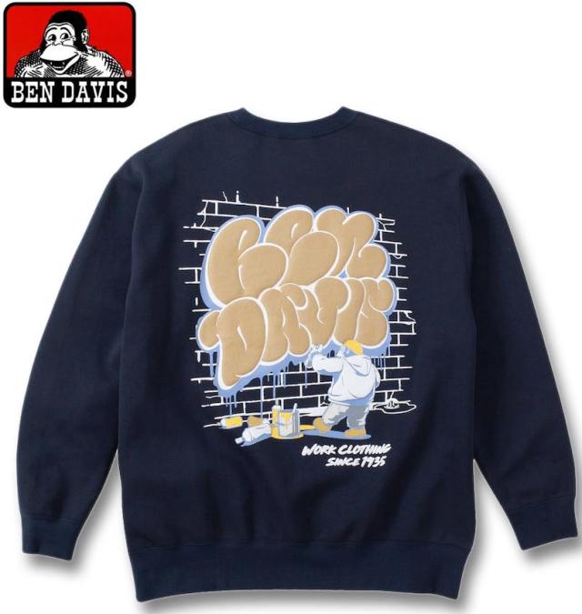 大きいサイズ BEN DAVIS ウォールアート クルーネック スウェット ネイビー 3L 4L 5L 6L/1278-4683-1-98