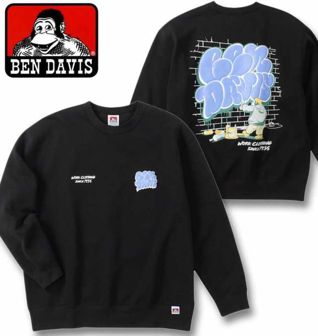 大きいサイズ BEN DAVIS ウォールアート クルーネック スウェット ブラック 3L 4L 5L 6L/1278-4683-2-98