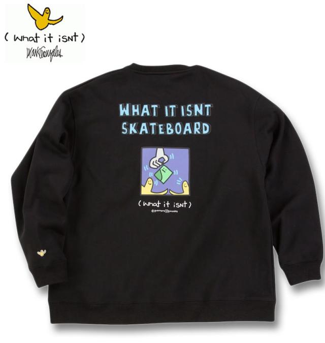 大きいサイズ (What it isNt) CVC 裏起毛 クルーネック トレーナー ブラック 3L 4L 5L 6L 8L/1278-4696-2-98