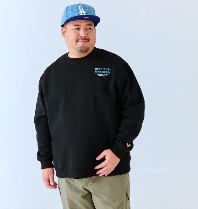 大きいサイズ (What it isNt) CVC 裏起毛 クルーネック トレーナー ブラック 3L 4L 5L 6L 8L/1278-4696-2-98