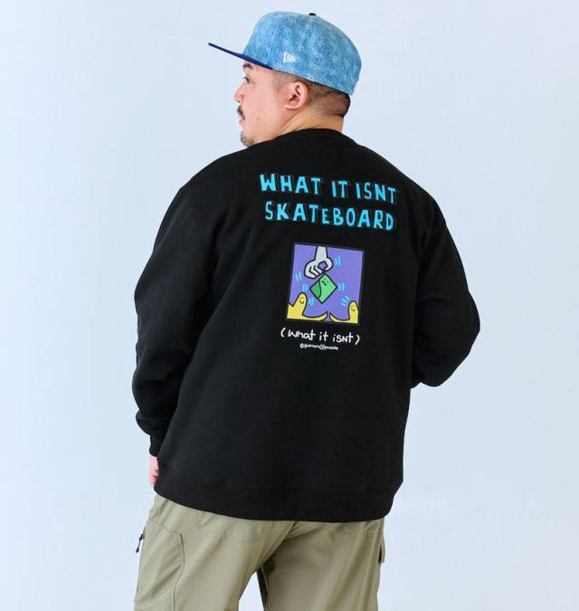 大きいサイズ (What it isNt) CVC 裏起毛 クルーネック トレーナー ブラック 3L 4L 5L 6L 8L/1278-4696-2-98