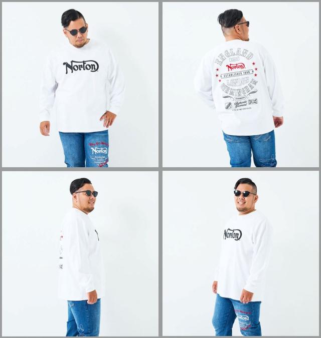 大きいサイズ Norton ノートン 天竺 長袖 Tシャツ ホワイト 3L 4L 5L 6L 8L/1278-5325-1-98