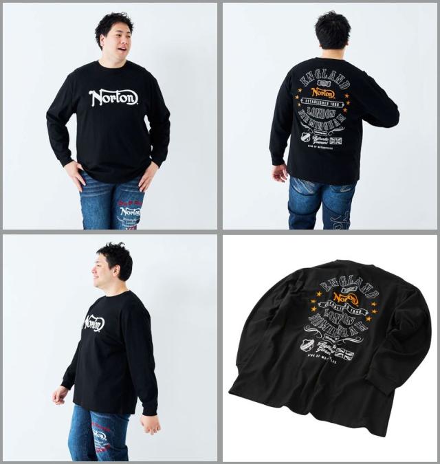 大きいサイズ Norton ノートン 天竺 長袖 Tシャツ ブラック 3L 4L 5L 6L 8L/1278-5325-2-98
