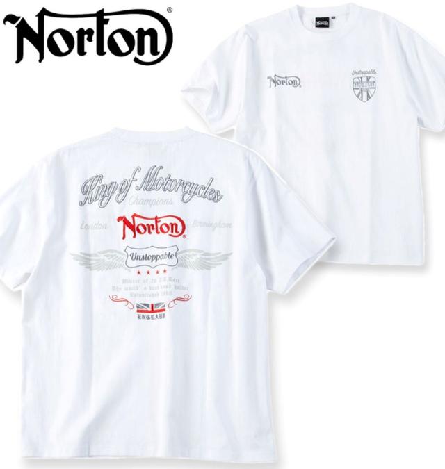 大きいサイズ Norton 天竺 刺? プリント 半袖 Tシャツ ホワイト 3L 4L 5L 6L/1278-6290-1-98