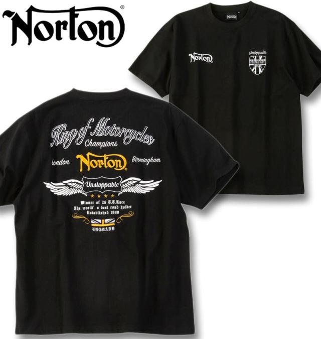 大きいサイズ Norton 天竺 刺? プリント 半袖 Tシャツ ブラック 3L 4L 5L 6L/1278-6290-2-98