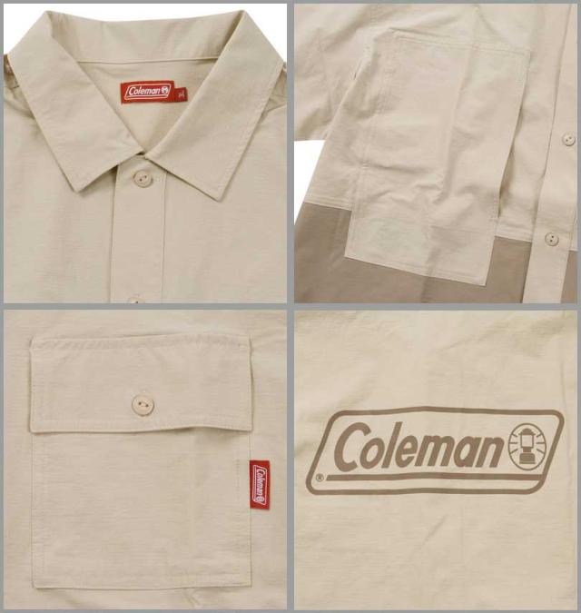 大きいサイズ Coleman ストレッチナイロン リップストップ バイカラー 半袖シャツ ベージュ 3L 4L 5L 6L 7L 8L/1277-4270-1-99