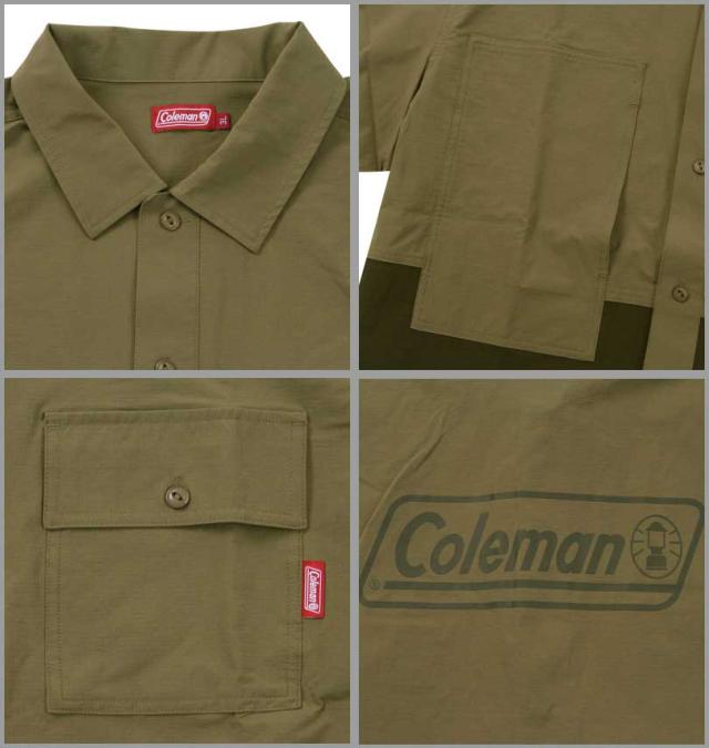 大きいサイズ Coleman ストレッチナイロン リップストップ バイカラー 半袖シャツ カーキ 3L 4L 5L 6L 7L 8L/1277-4270-2-99