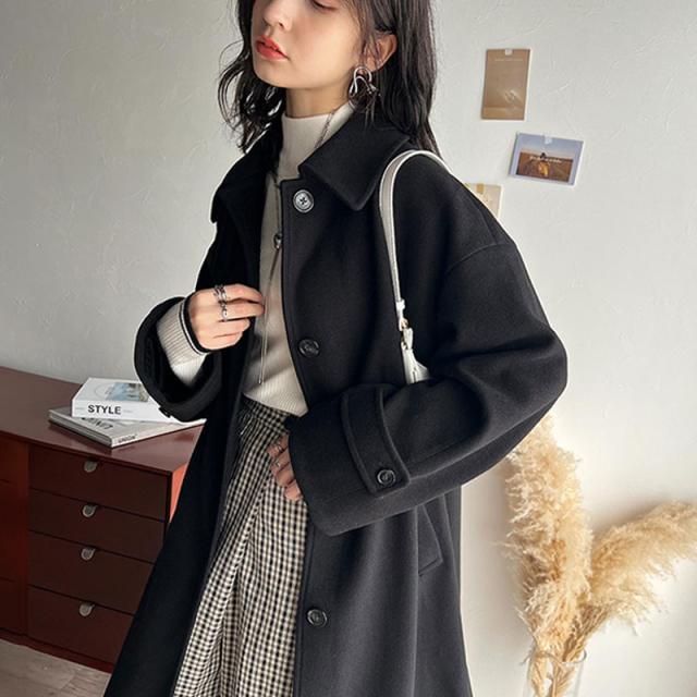 クラシカルエルフ冬新作 アウター コート レディース ロング丈 ウール ライク メルトン ジャージー 素材 ステン カラーコート ゆるっと オーバーサイズ 大きいサイズ 2024aw  ce1260368